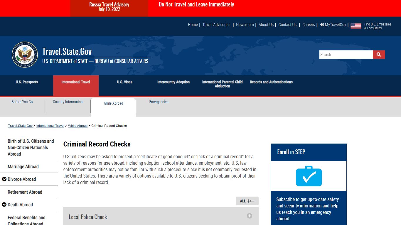 Criminal Record Checks - United States Department of State
